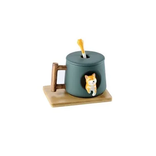 Lovers Shiba Inu Cup Corgi Ceramic Cup - R Dark Green Coaster