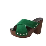 Fish mouth word rivet cross strap high heel thick with thick platform waterproof platform Roman sandals - Green