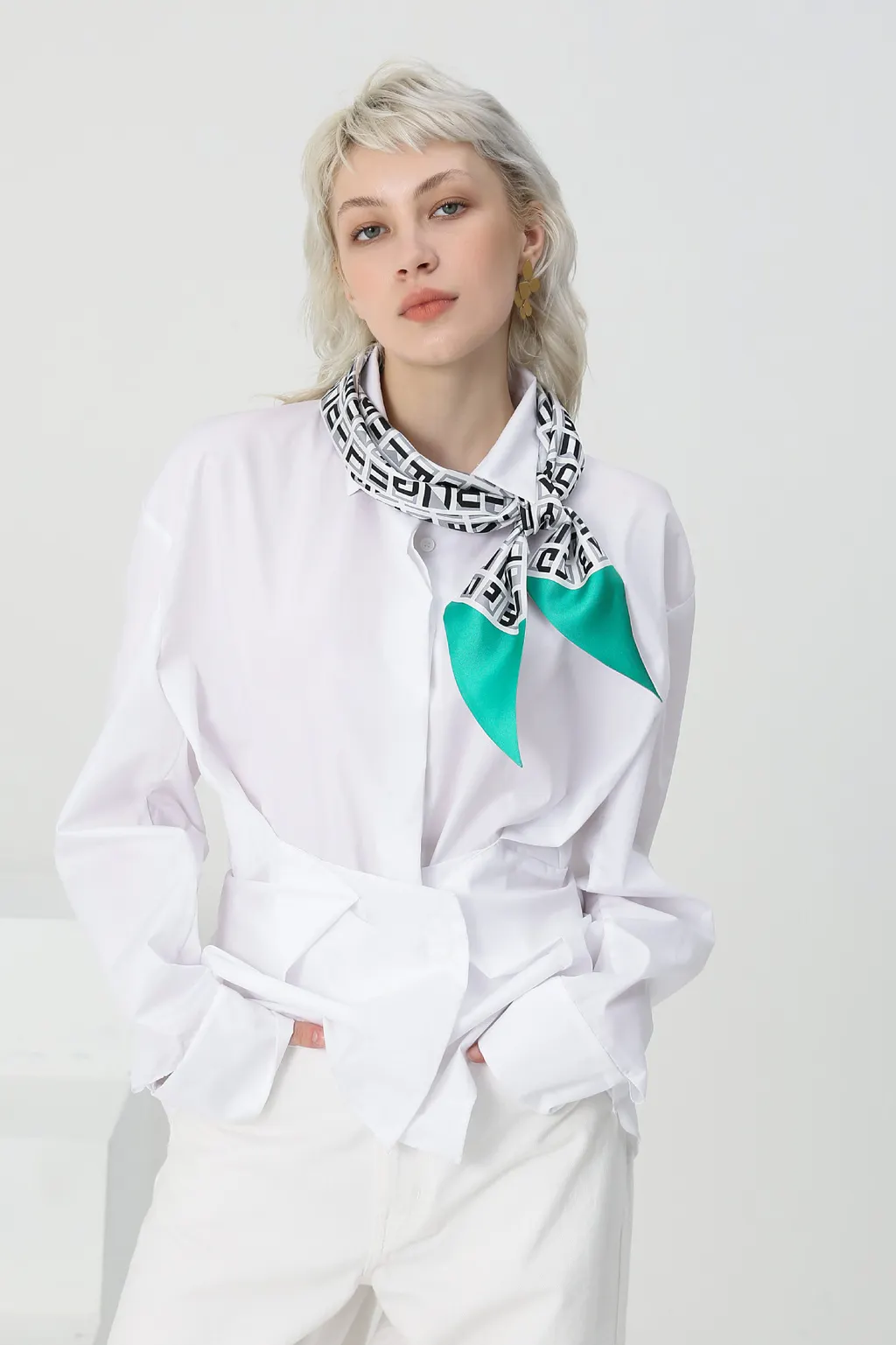 Silk scarf small long tie scarf - Green
