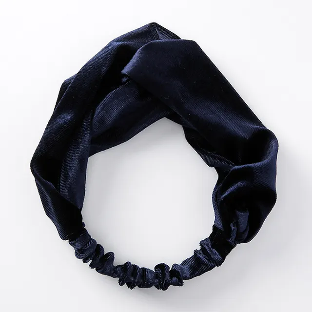 Velvet cross wide brimmed hair band elastic stretch headband hair band hair accessories Navy - Shop at LoveMi