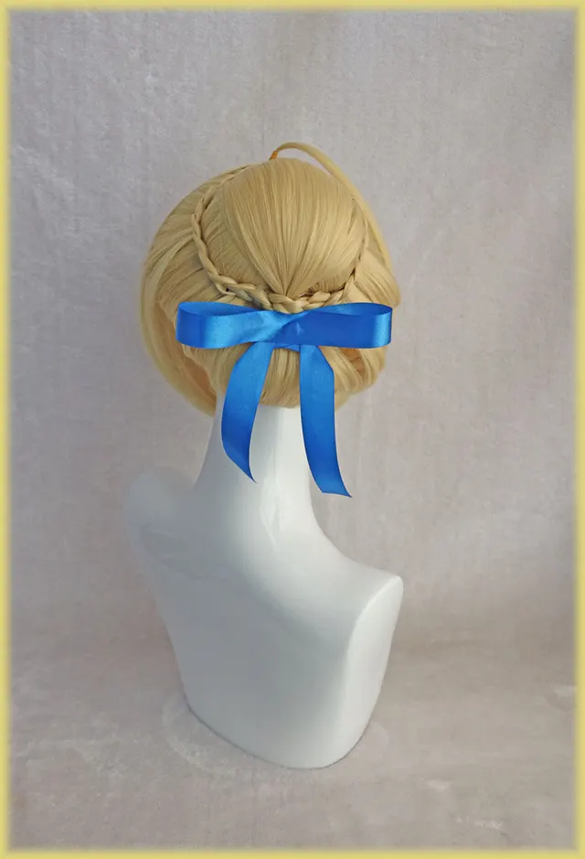 Cosplay wig with long sideburns - Blue Bow