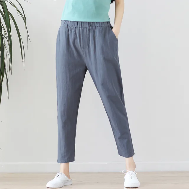 Literary cotton and linen trousers - Grey