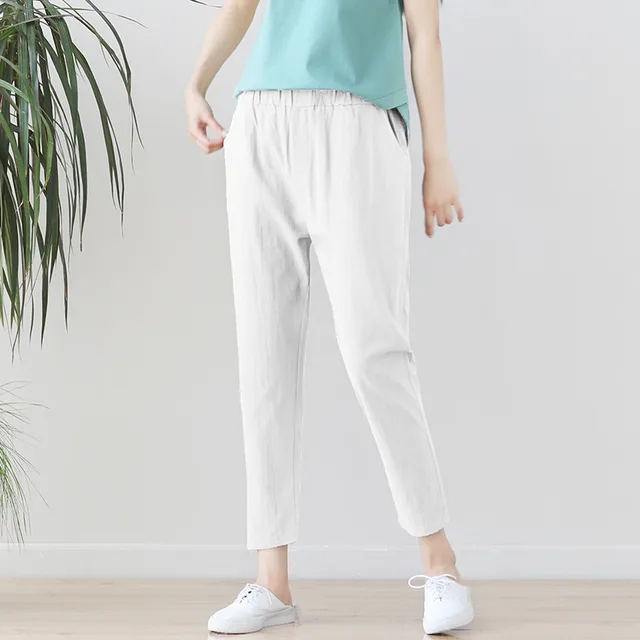 Literary cotton and linen trousers White - Shop at LoveMi