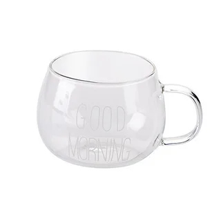 Heat-resistant glass round fun cup milk cup breakfast cup - White