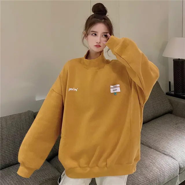 High neck velvet printed sweater on both sides - Yellow