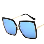 Reflective metal men and women retro sunglasses - Bright Black Blue
