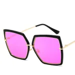 Reflective metal men and women retro sunglasses - Bright Black Purple