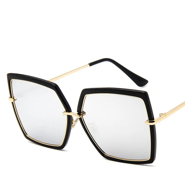 Reflective metal men and women retro sunglasses - Bright Black White