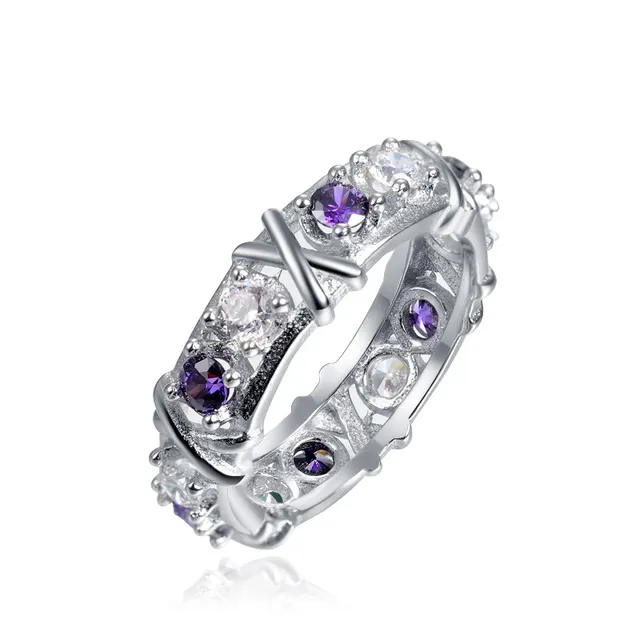 Europe and the United States zircon two color x ring ladies cross color burst models selling hot stone engagement jewelry Purple - Shop at LoveMi