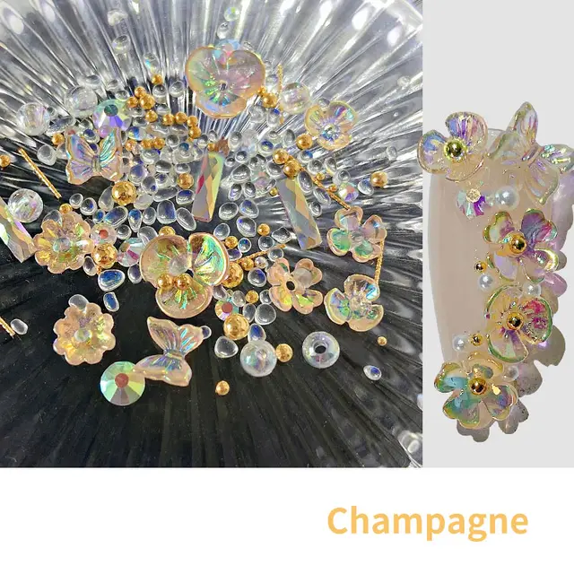 Flower Butterfly Nail Champagne - Shop at LoveMi