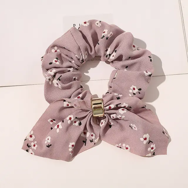 Chiffon Metal Buckle Large Intestine Ring Female OL Hair Accessories Pink - Shop at LoveMi