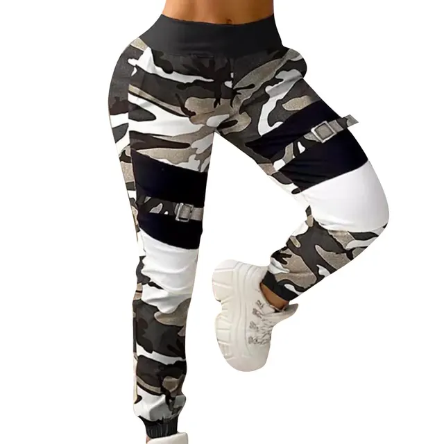 Fashionable camouflage printed casual pants Black And White - Shop at LoveMi