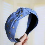 Denim art hot diamond star knotted headband - Light Blue Hot Diamond