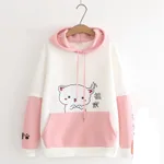 Winter childlike cartoon hooded sweater - White