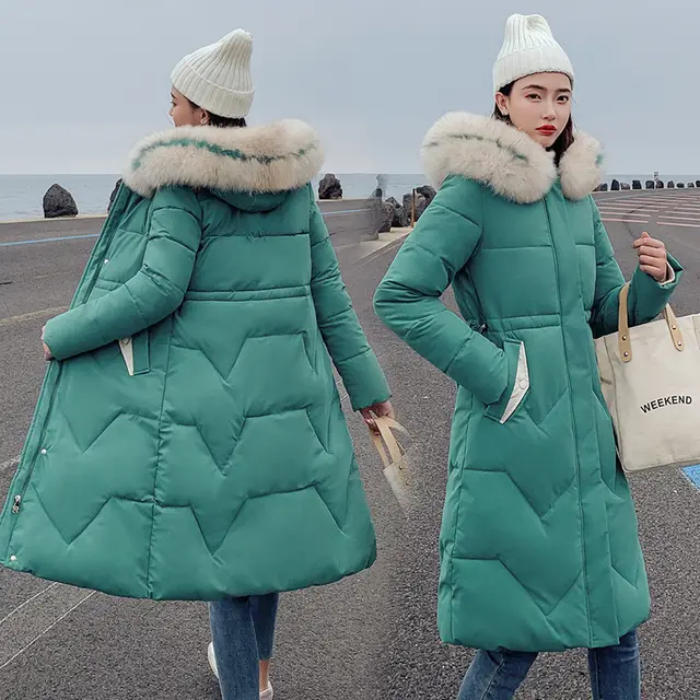Autumn and winter new Korean waist thickened mid length down padded jacket Green - Shop at LoveMi