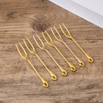Coffee Spoon Fruit Fork Set Western Cutlery Dessert Swan Fork Holder Tableware - Gold 6Fork