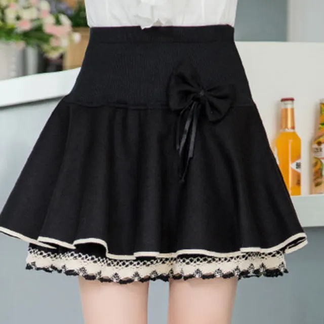 Fine Korean autumn and winter woolen skirt Double Black - Shop at LoveMi