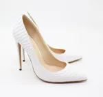 Pointed snake high heels - White