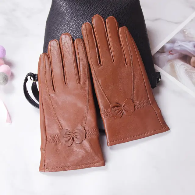 Butterfly Korean style split finger women gloves - Caramel