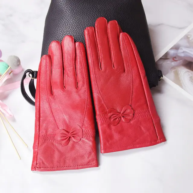 Butterfly Korean style split finger women gloves - Red