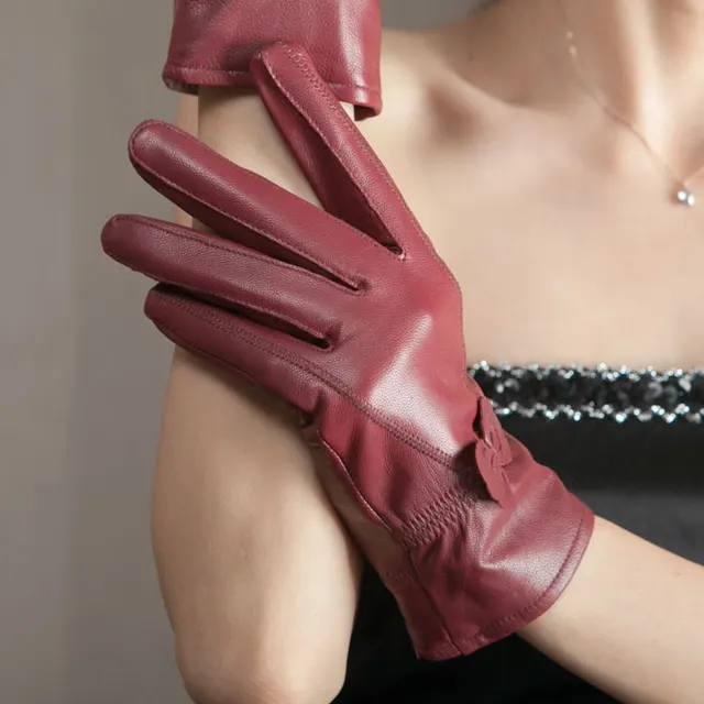 Butterfly Korean style split finger women gloves - Wine Red
