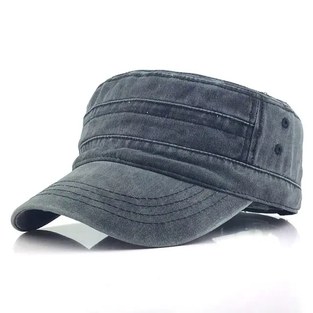 Flat cap male military cap hat - Black