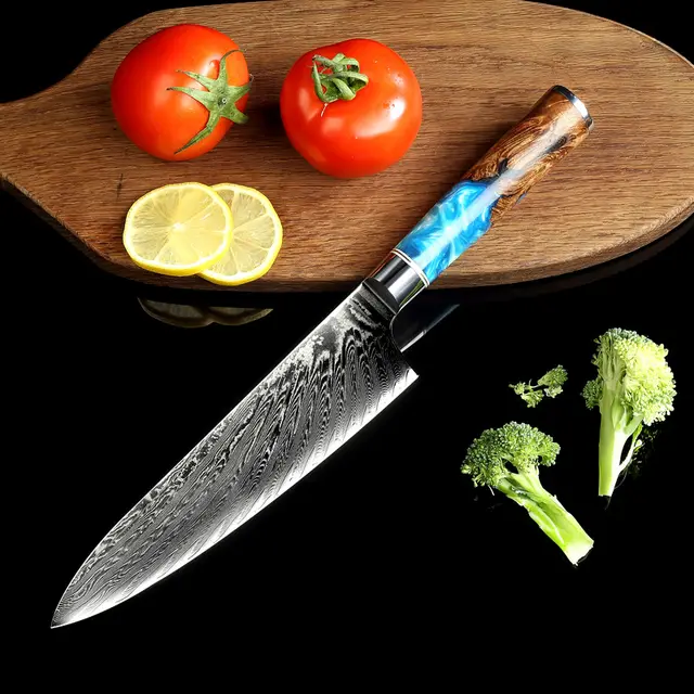 Pattern Kitchen Knife - Blue Handle With Box