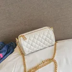 Chain small fragrant pu shoulder messenger bag - White