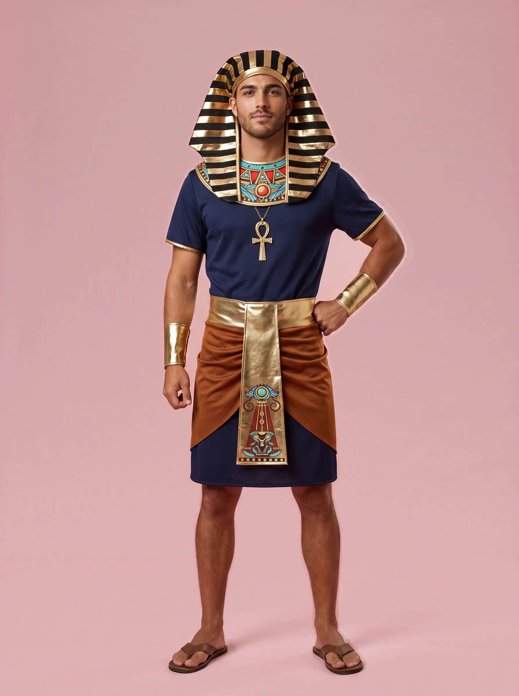 Egyptian Pharaoh Costume Tunic for Men - Navy Blue