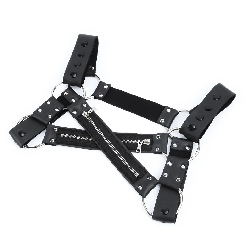 Adult products men's leather bondage clothing - Black