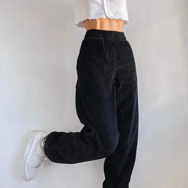 Women's Solid Color Waist High Waist Casual Pants - Black