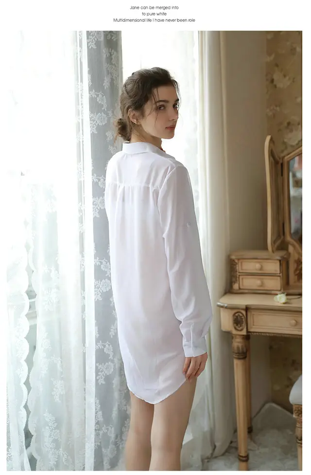 Ladies Chiffon Long-sleeved Mid-length Shirt - White