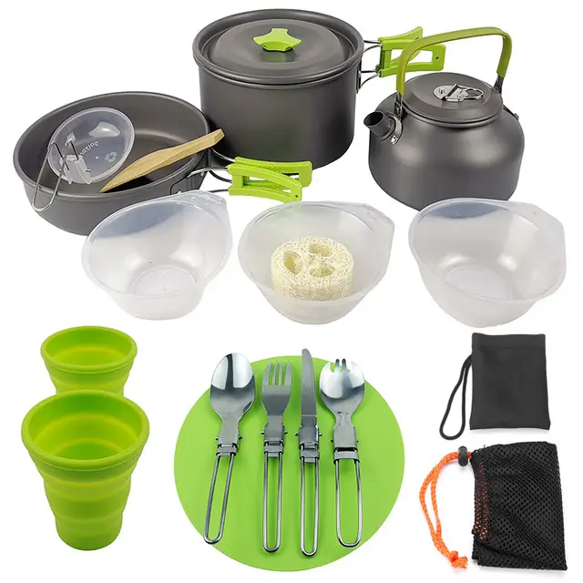 Outdoor Camping Hiking Cookware Tableware Cookware Lightweight Folding Picnic Cooking Hiking Picnic BBQ Tableware Equipment - Green