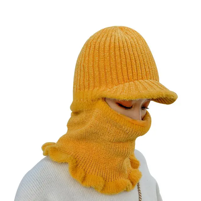 Velvet chenille warm knitted hat - Yellow