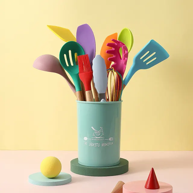 Silicone Kitchenware Cooking Utensils Set Heat Resistant Kitchen Non-Stick Cooking Utensils Baking Tools - Colorful