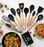 Silicone Kitchenware Cooking Utensils Set Heat Resistant Kitchen Non-Stick Cooking Utensils Baking Tools - Dark Grey