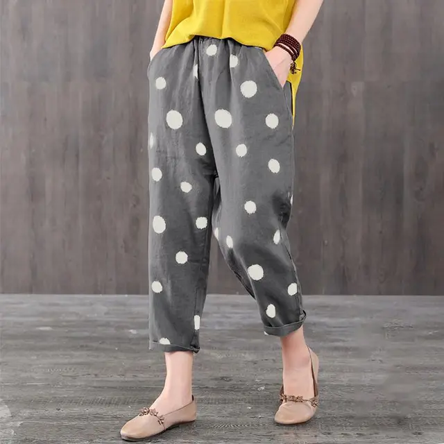 Dot plus size loose women's casual trousers - Grey