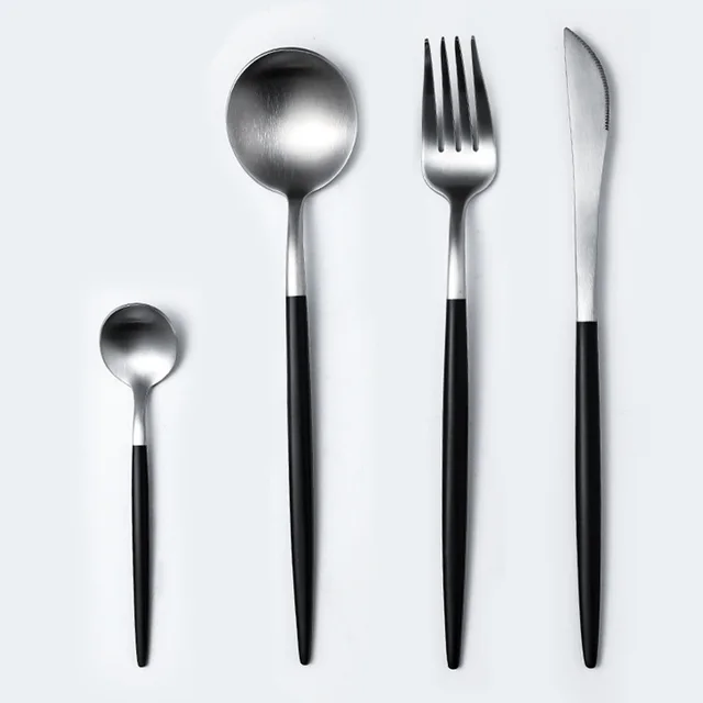 Cutlery spoon set - Black Silver B