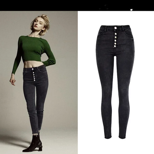 Buttoned denim trousers Black - Shop at LoveMi