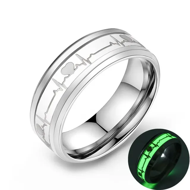 ECG Couple Carbon Fiber Ring Luminous Jewelry - Green