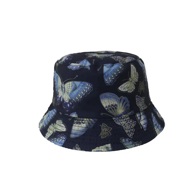 Lattice Element Sun Hat Female Japanese - Dark Blue Butterfly
