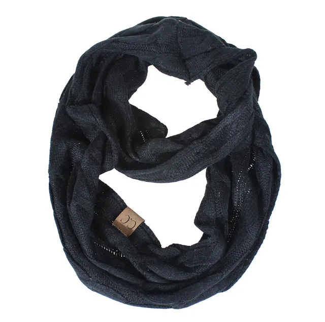 CC scarf wool knit bib winter collar - Black