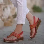 Sandals plus size women's shoes wedge velcro - Red