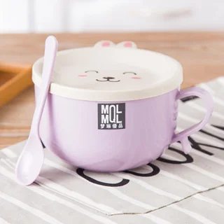 Stainless Steel Cute Rabbit Instant Noodle Bowl Set - Purple