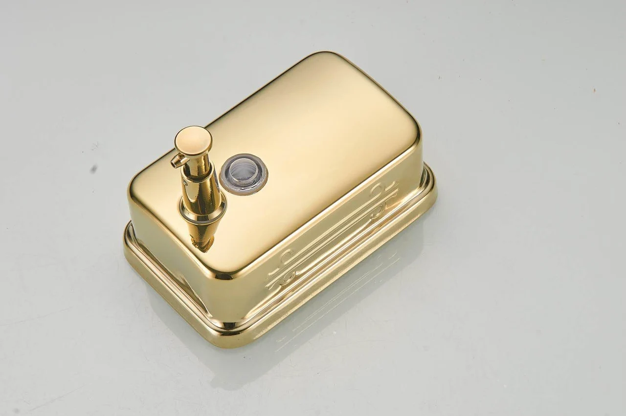 Round Square Single Head Bathroom Soap Dispenser - Gold