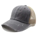 Distressed Peaked Net Cap - Grey