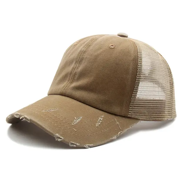 Distressed Peaked Net Cap - Khaki