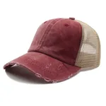 Distressed Peaked Net Cap - Red