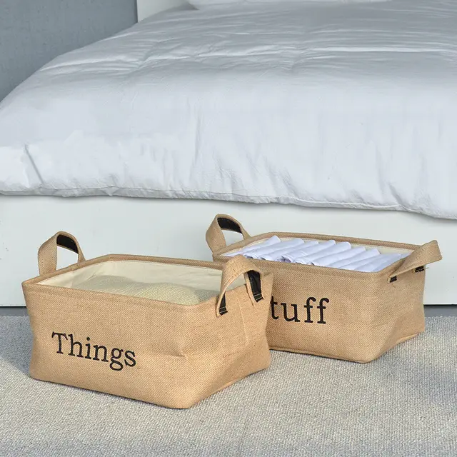 Jute padded fabric storage box cotton linen storage box clothing hard storage box storage foldable Default - Shop at LoveMi