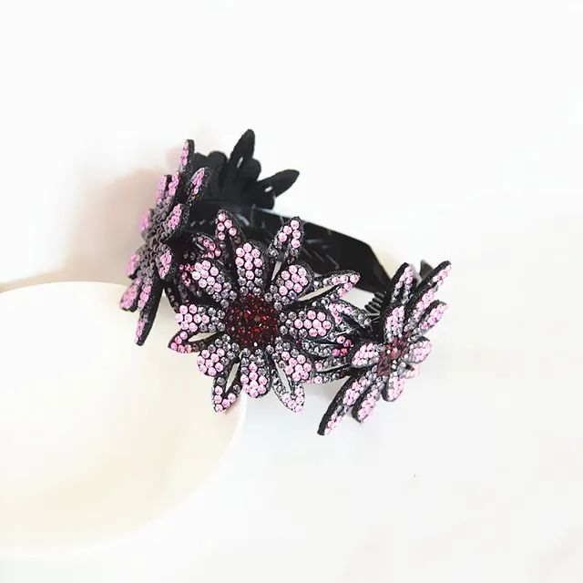 Rhinestone Flower Plate Hair Tie Violet Deep Purple - Shop at LoveMi